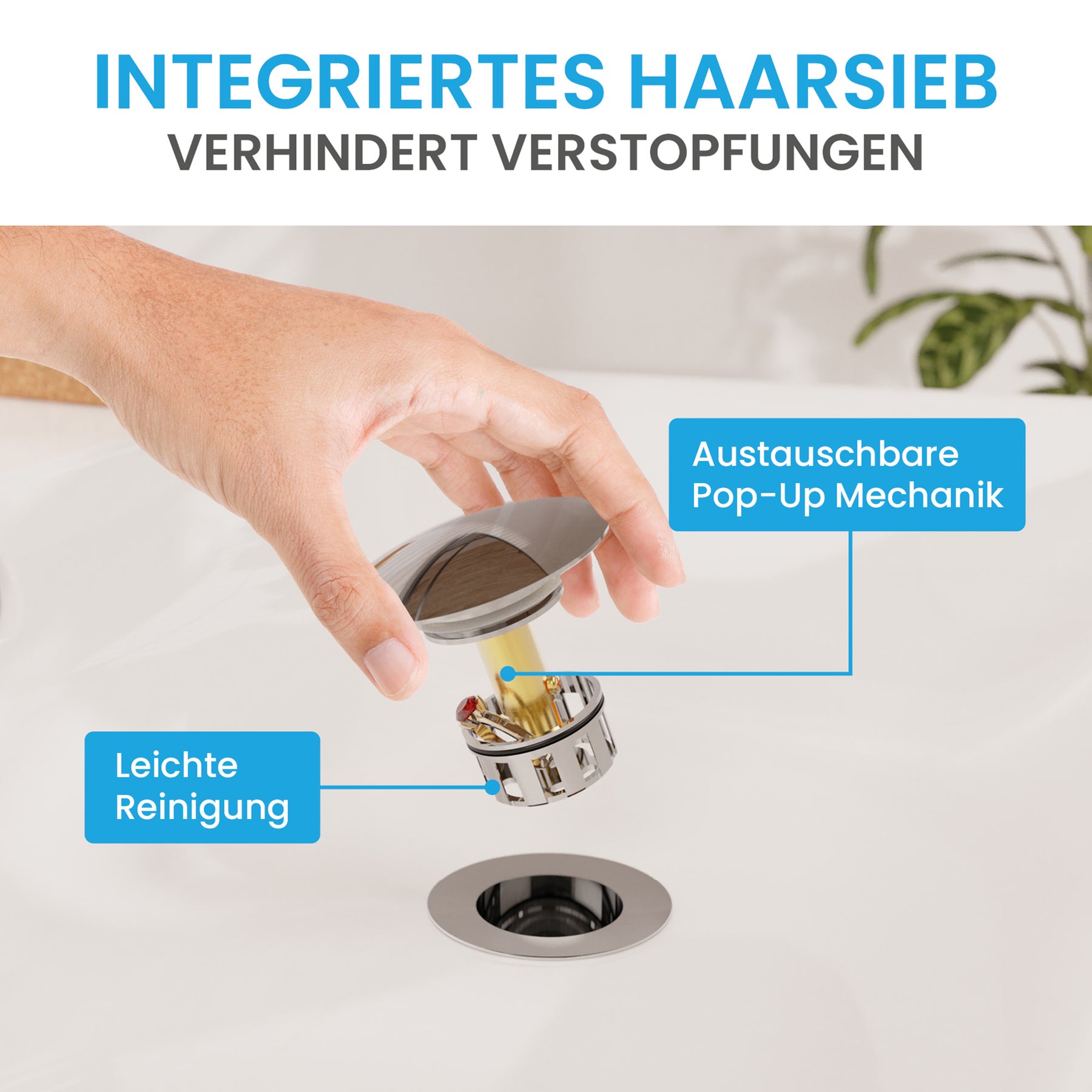 Ablaufgarnitur Pop-Up mit Überlauf