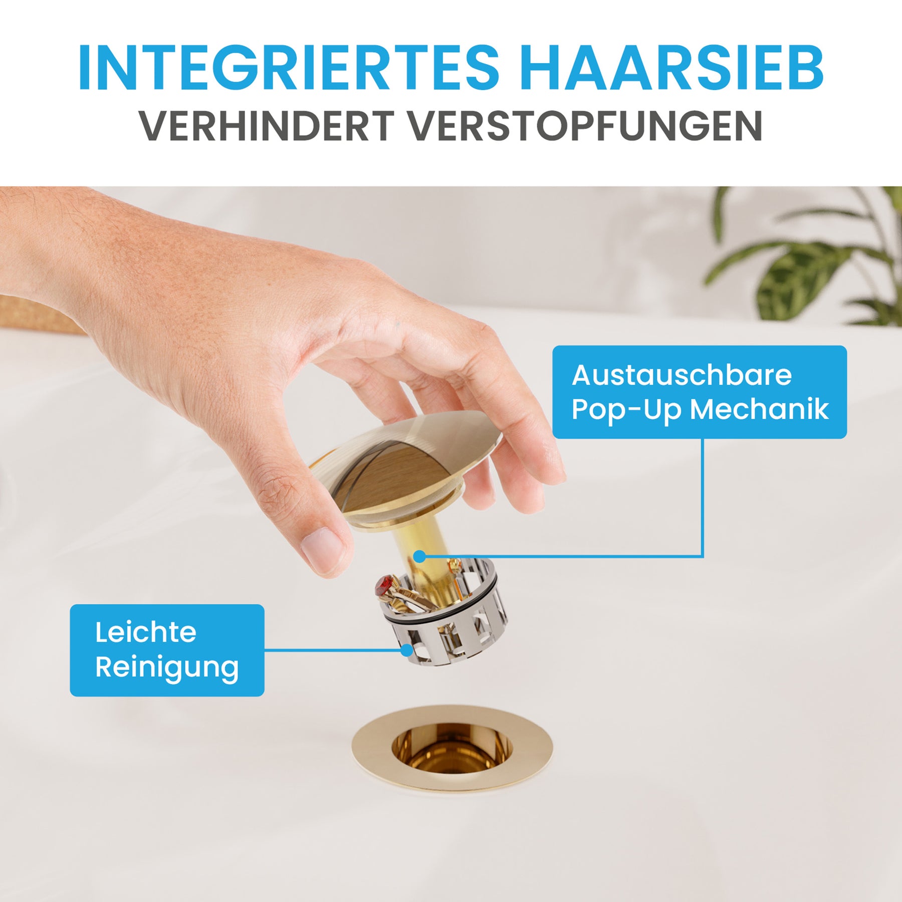 Ablaufgarnitur Pop-Up mit Überlauf