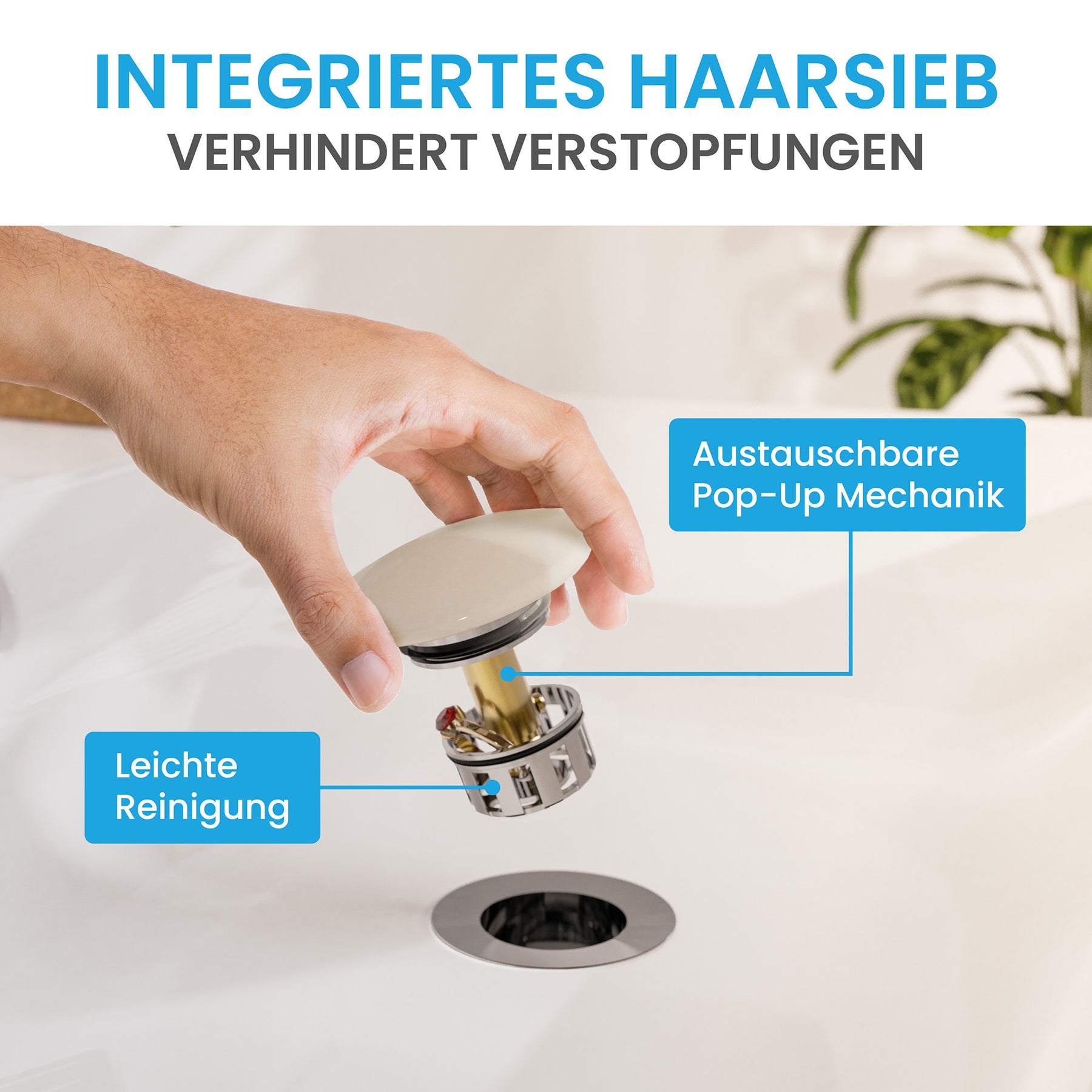 Ablaufgarnitur Pop-Up mit Überlauf