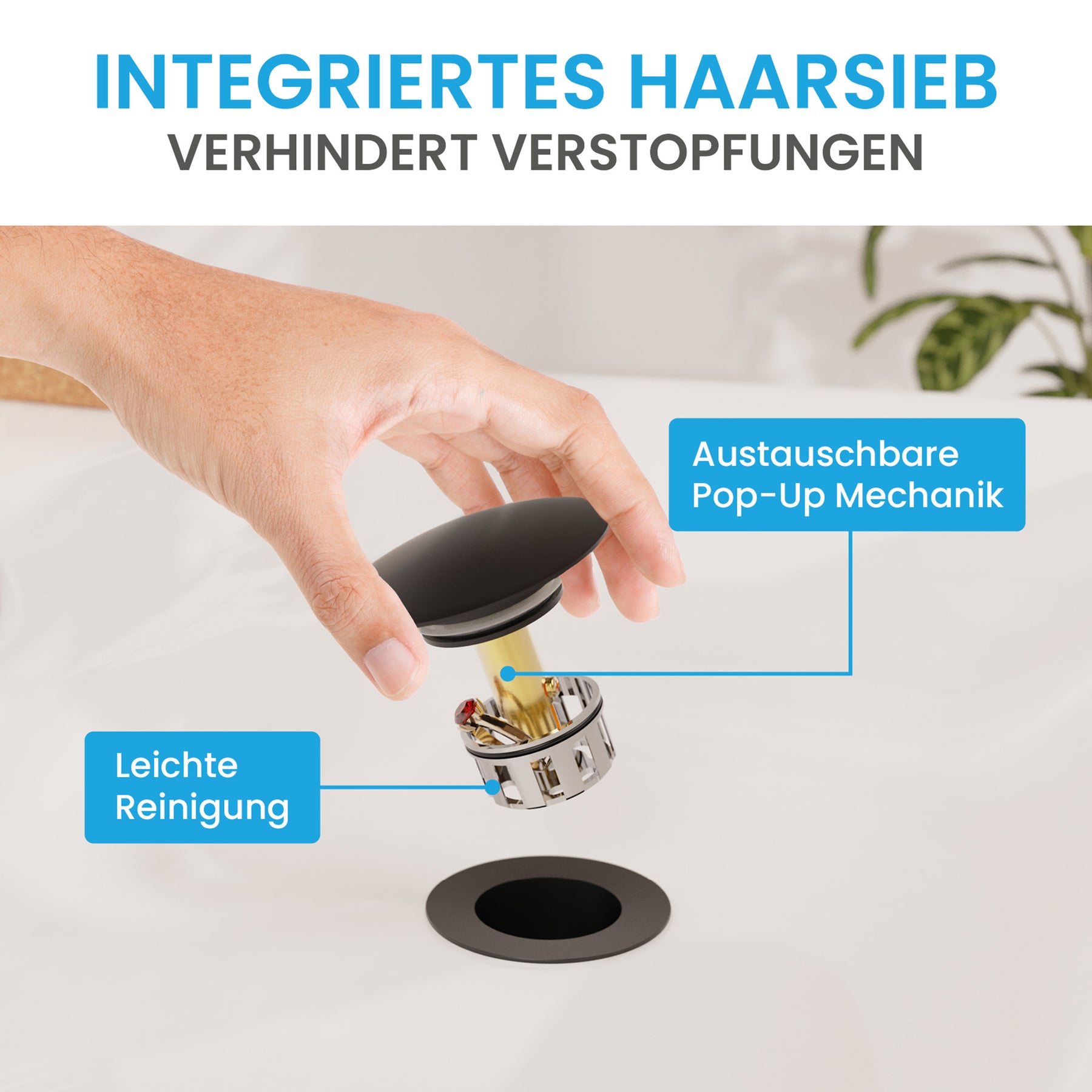 Ablaufgarnitur Pop-Up mit Überlauf