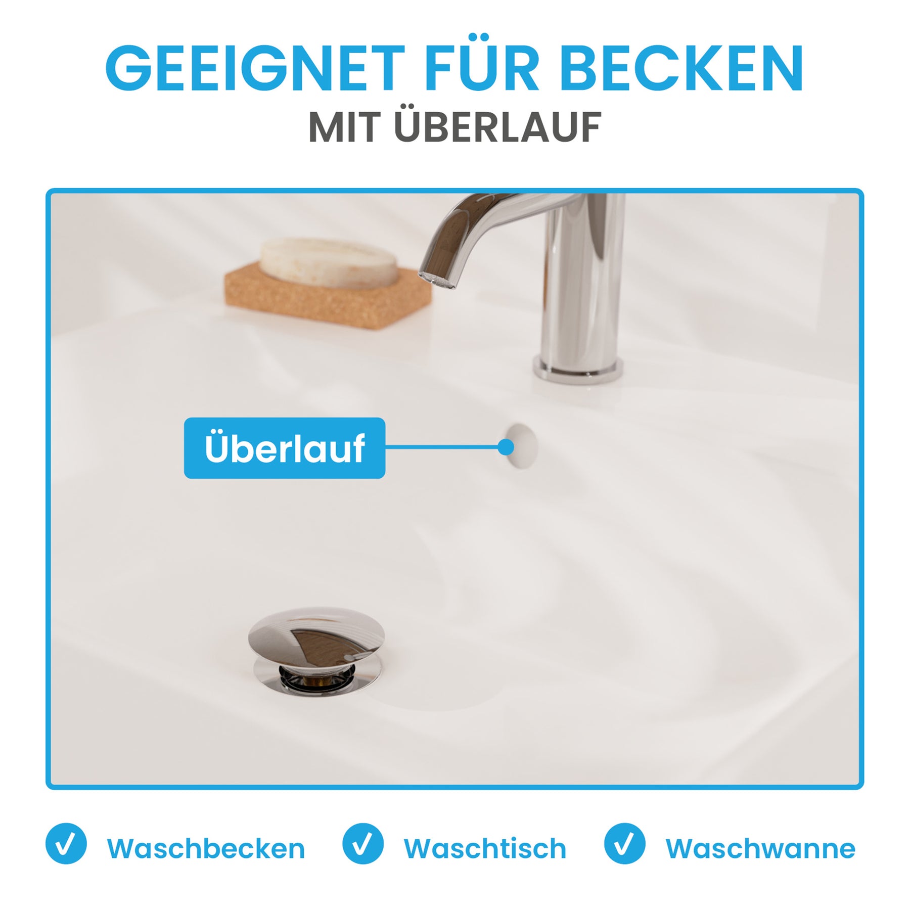 Ablaufgarnitur Pop-Up mit Überlauf