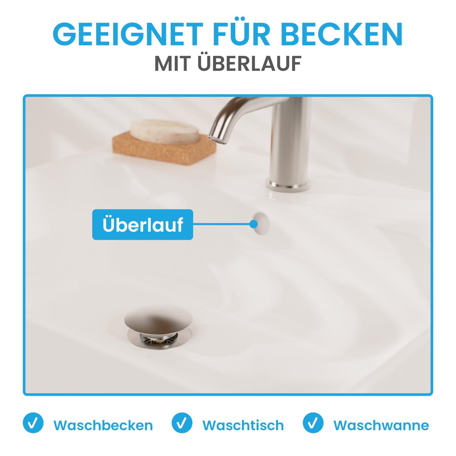 Ablaufgarnitur Pop-Up mit Überlauf