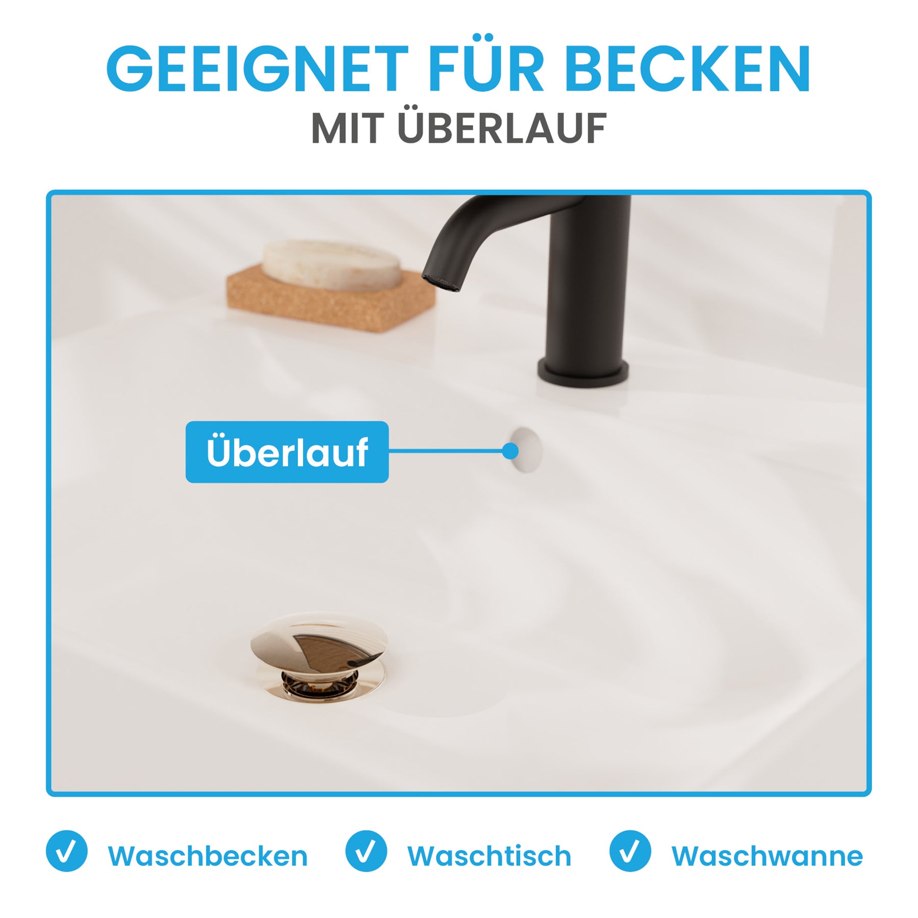 Ablaufgarnitur Pop-Up mit Überlauf