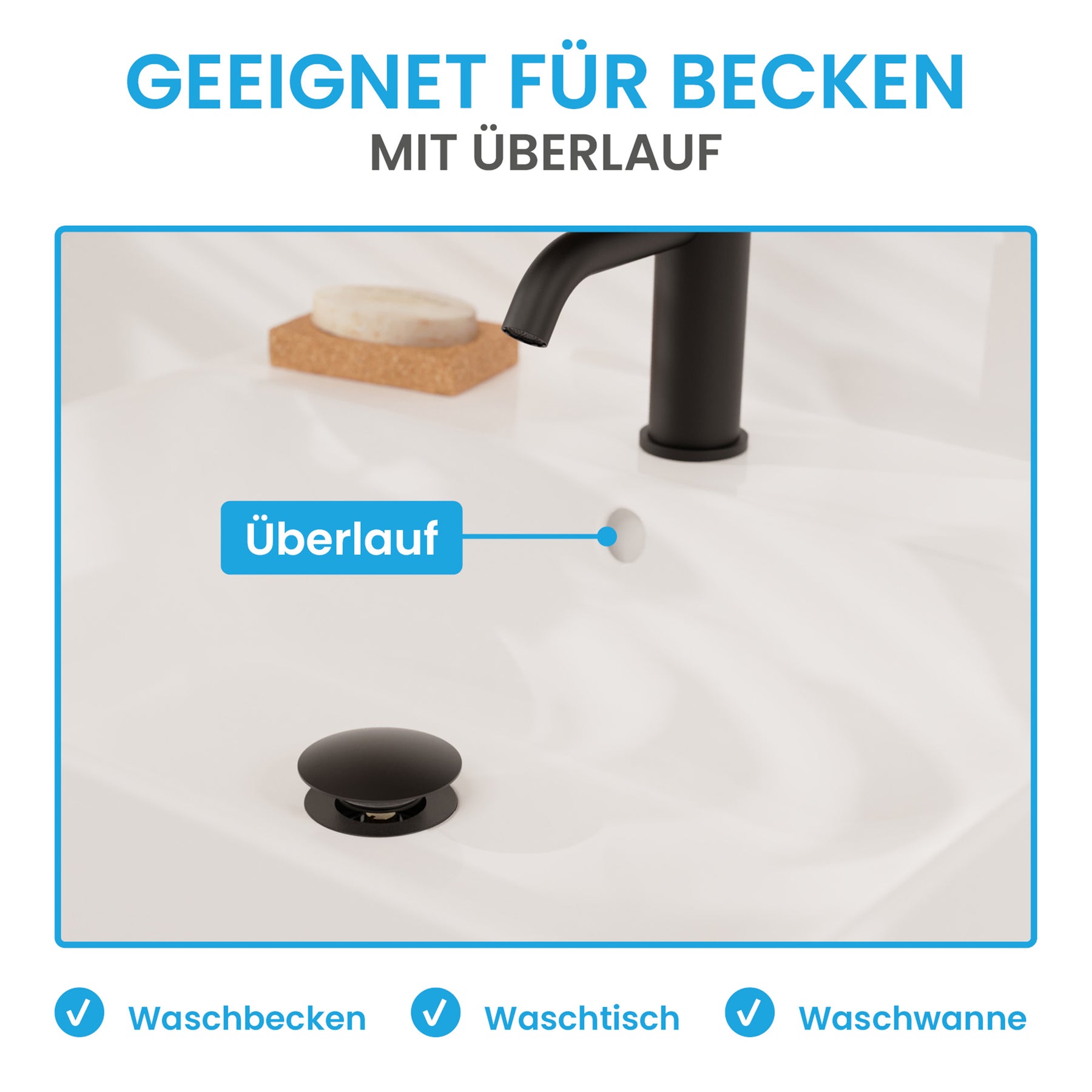 Ablaufgarnitur Pop-Up mit Überlauf