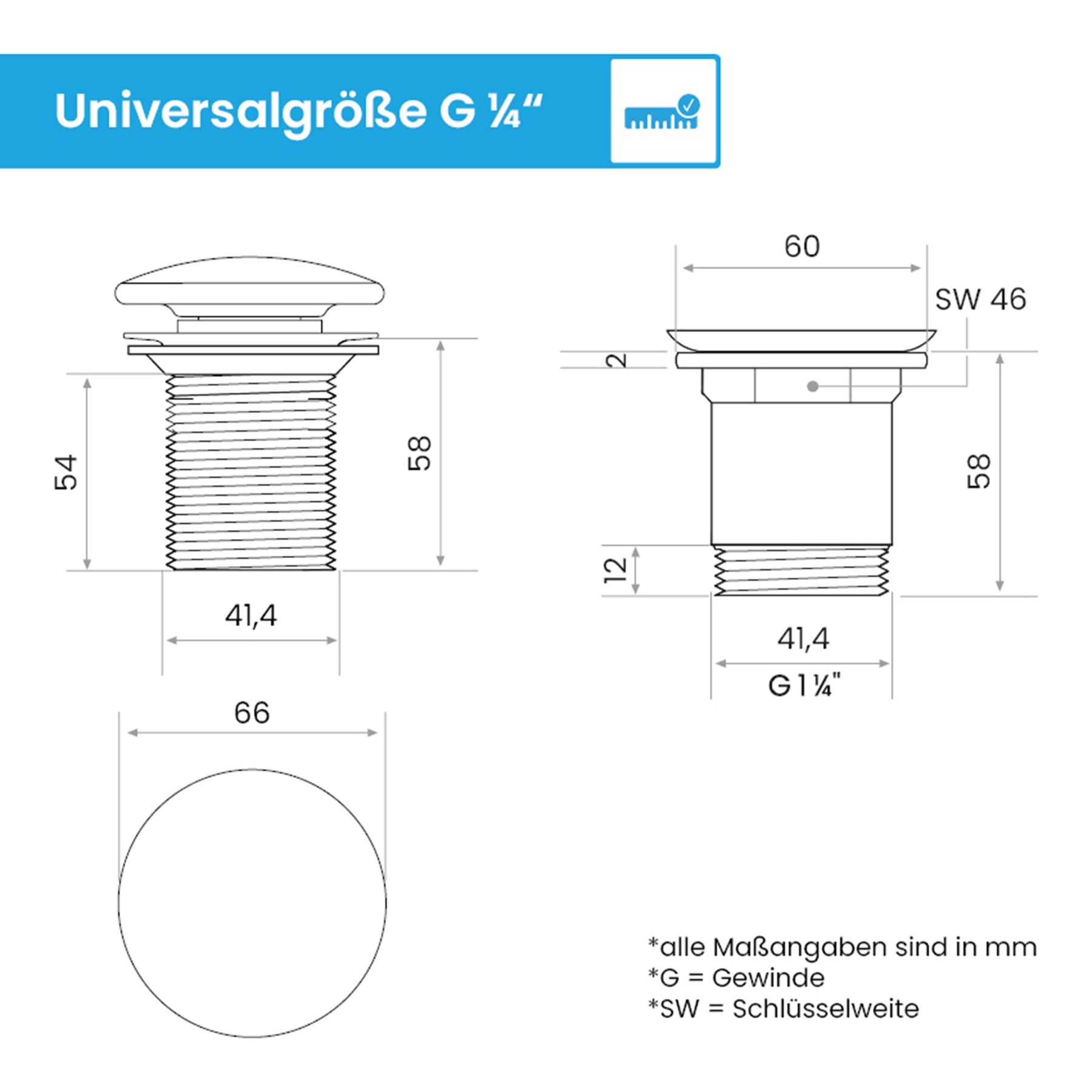 Ablaufgarnitur Pop-Up ohne Überlauf