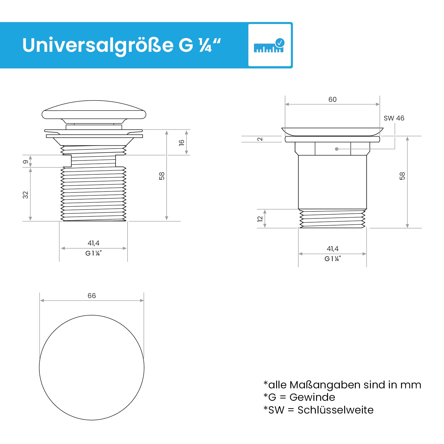 Ablaufgarnitur Pop-Up mit Überlauf