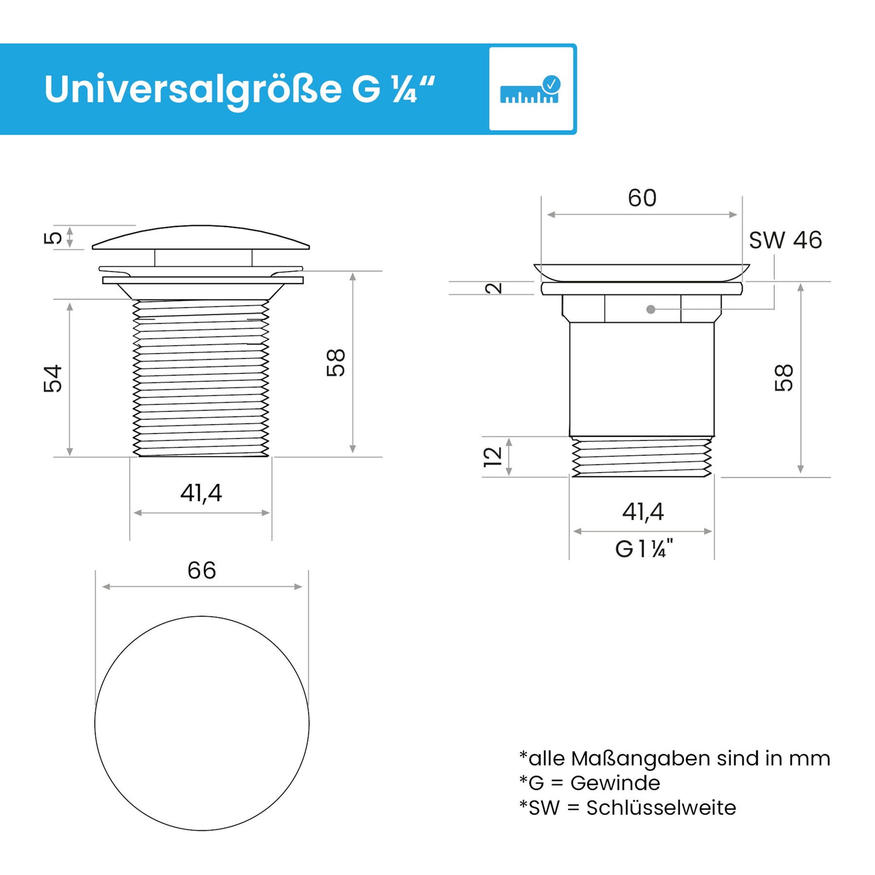 Ablaufgarnitur Pop-Up ohne Überlauf