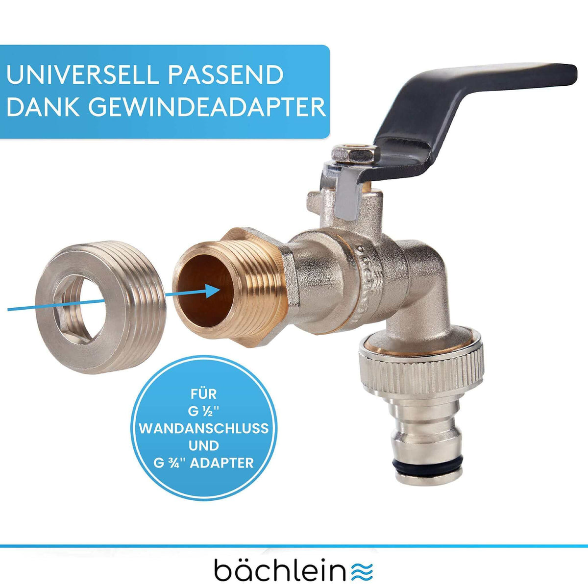 Wasserhahn Garten - mit 1/2 Zoll Anschluss und 3/4 Zoll Adapter Bächlein