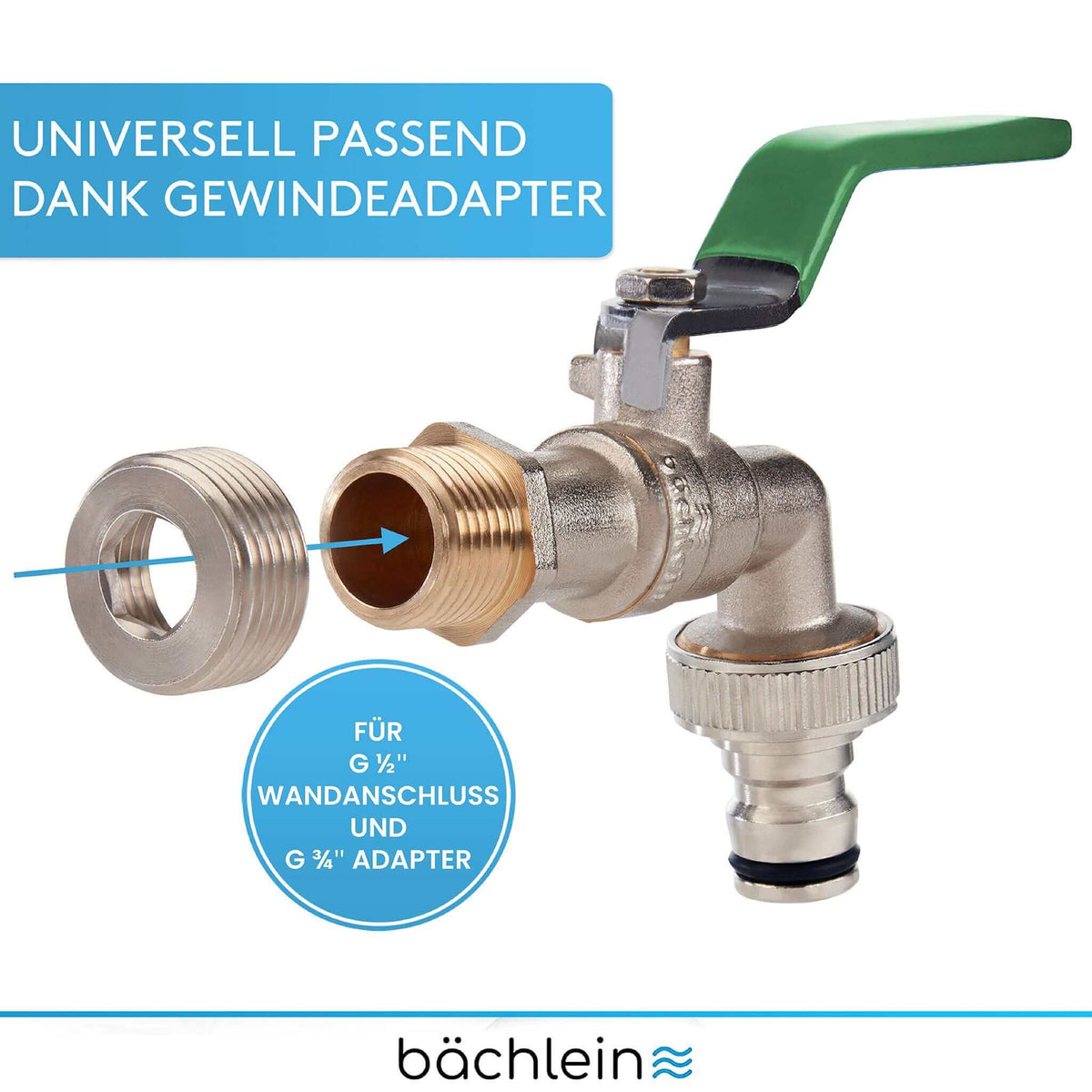 Wasserhahn Garten - mit 1/2 Zoll Anschluss und 3/4 Zoll Adapter Bächlein