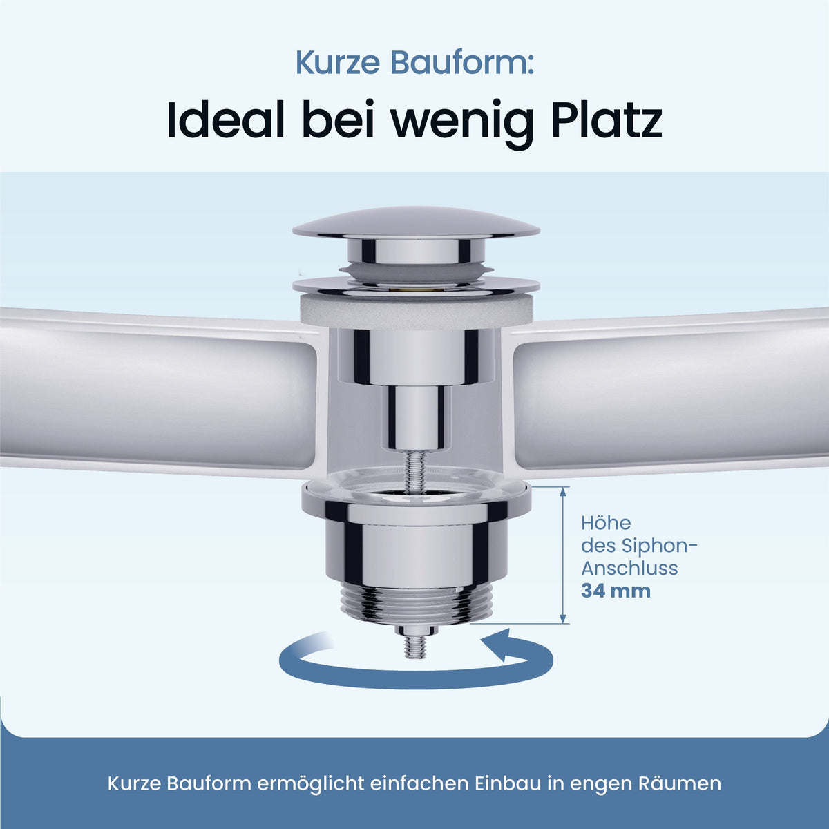 Pop-Up-Ablaufgarnitur platzsparend