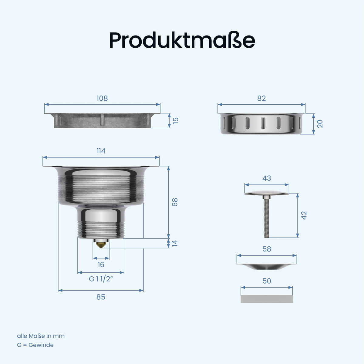 ⌀ 114 mm Pop-Up-Ablaufgarnitur Spüle