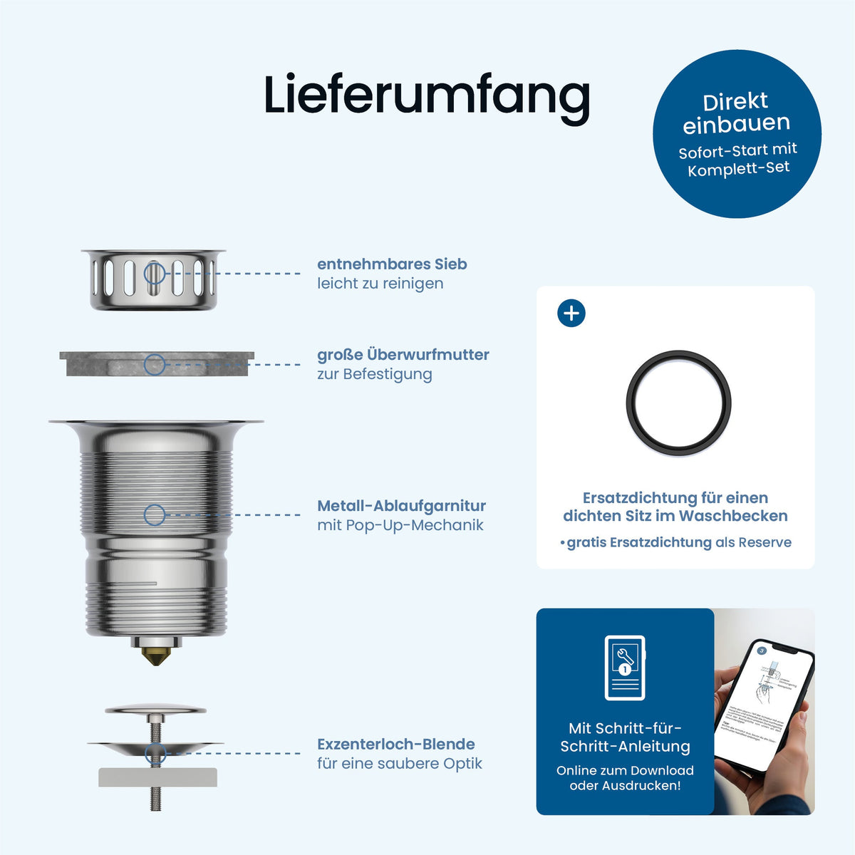 ⌀ 70 mm Pop-Up-Ablaufgarnitur Spüle