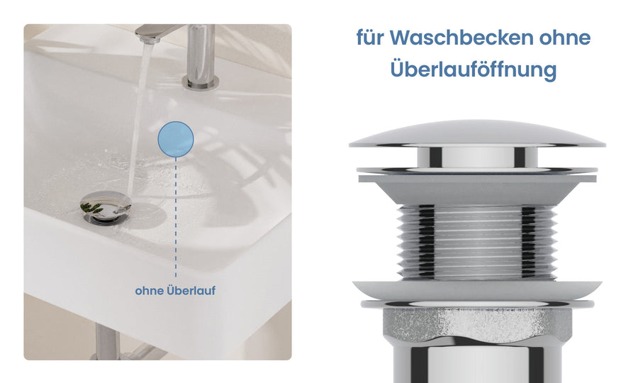 Für Waschbecken ohne Überlauföffnung
