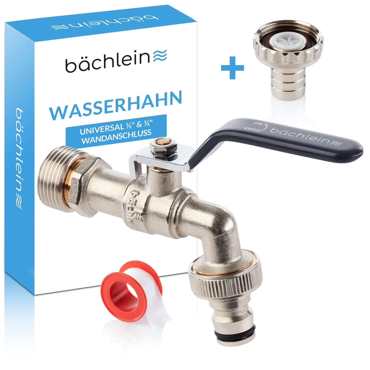 Wasserhahn Garten - mit 1/2 Zoll Anschluss und 3/4 Zoll Adapter Bächlein