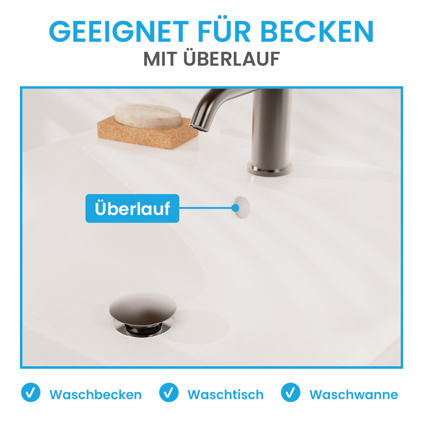 Ablaufgarnitur Pop-Up mit Überlauf