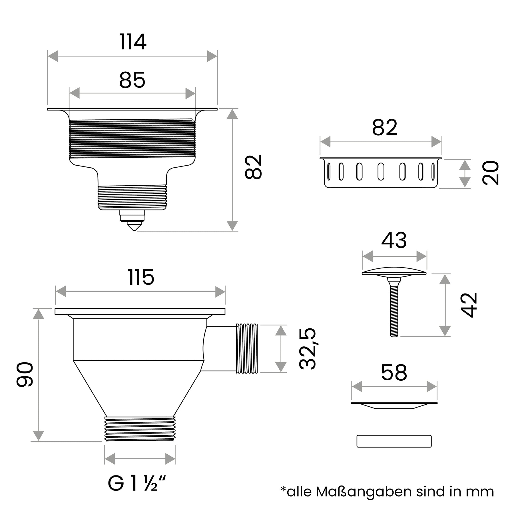 Ablaufgarnitur Pop-Up Spüle 114 mm