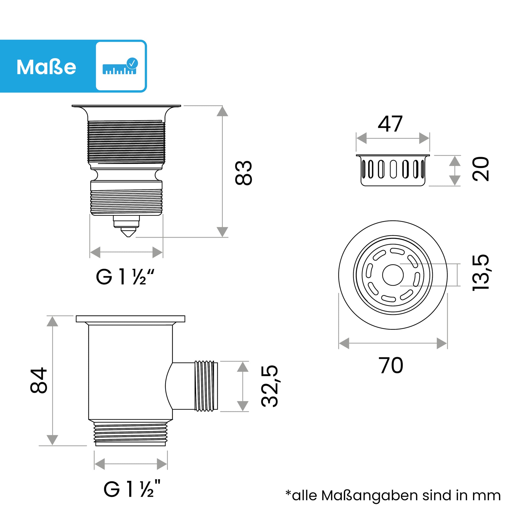 Ablaufgarnitur Pop-Up Spüle 70 mm
