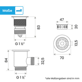 Ablaufgarnitur Pop-Up Spüle 70 mm
