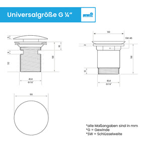 Ablaufgarnitur Pop-Up mit Überlauf