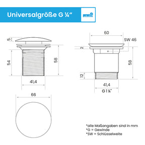 Ablaufgarnitur Pop-Up ohne Überlauf