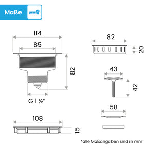 Ablaufgarnitur Pop-Up Spüle 114 mm