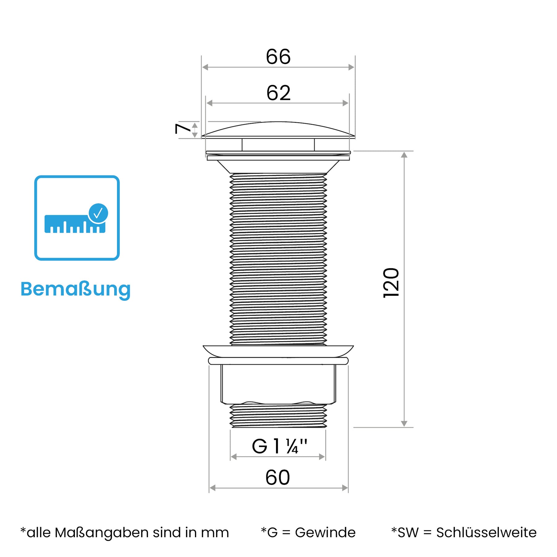 Ablaufgarnitur extra lang (ohne Überlauf)