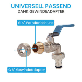 Wasserhahn Garten - mit 1/2 Zoll Anschluss und 3/4 Zoll Adapter Bächlein