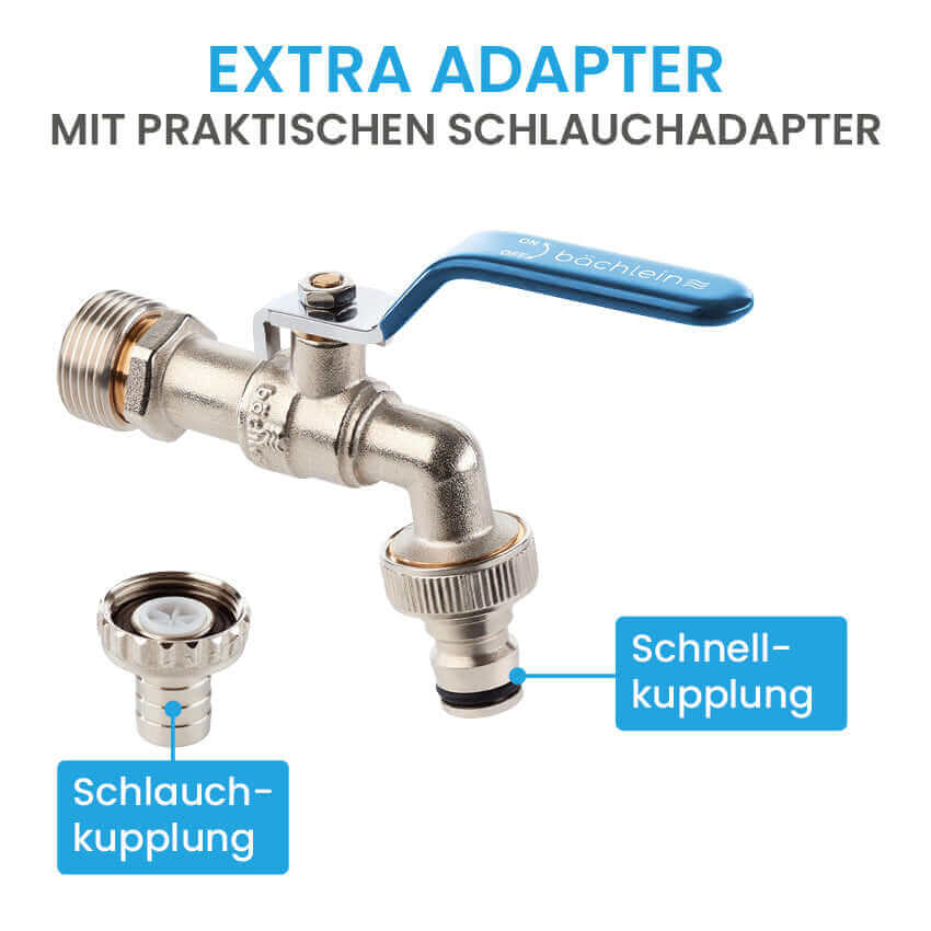 Wasserhahn Garten - mit 1/2 Zoll Anschluss und 3/4 Zoll Adapter Bächlein