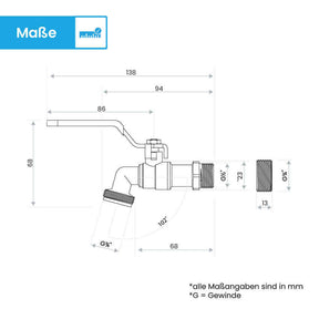 Wasserhahn Garten - mit 1/2 Zoll Anschluss und 3/4 Zoll Adapter Bächlein