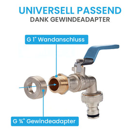 Wasserhahn Garten - mit 1/2 Zoll Anschluss und 3/4 Zoll Adapter Bächlein