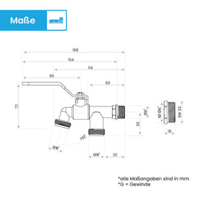 Doppel-Wasserhahn Garten - mit 1/2 Zoll Anschluss und 3/4 Zoll Adapter Bächlein