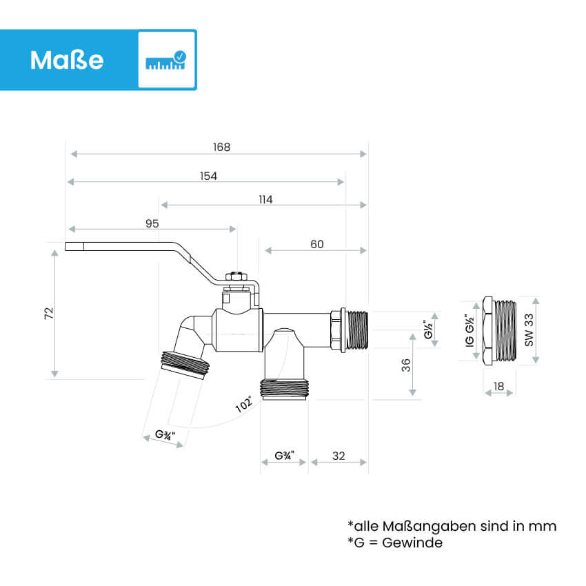 Doppel-Wasserhahn Garten - mit 1/2 Zoll Anschluss und 3/4 Zoll Adapter Bächlein