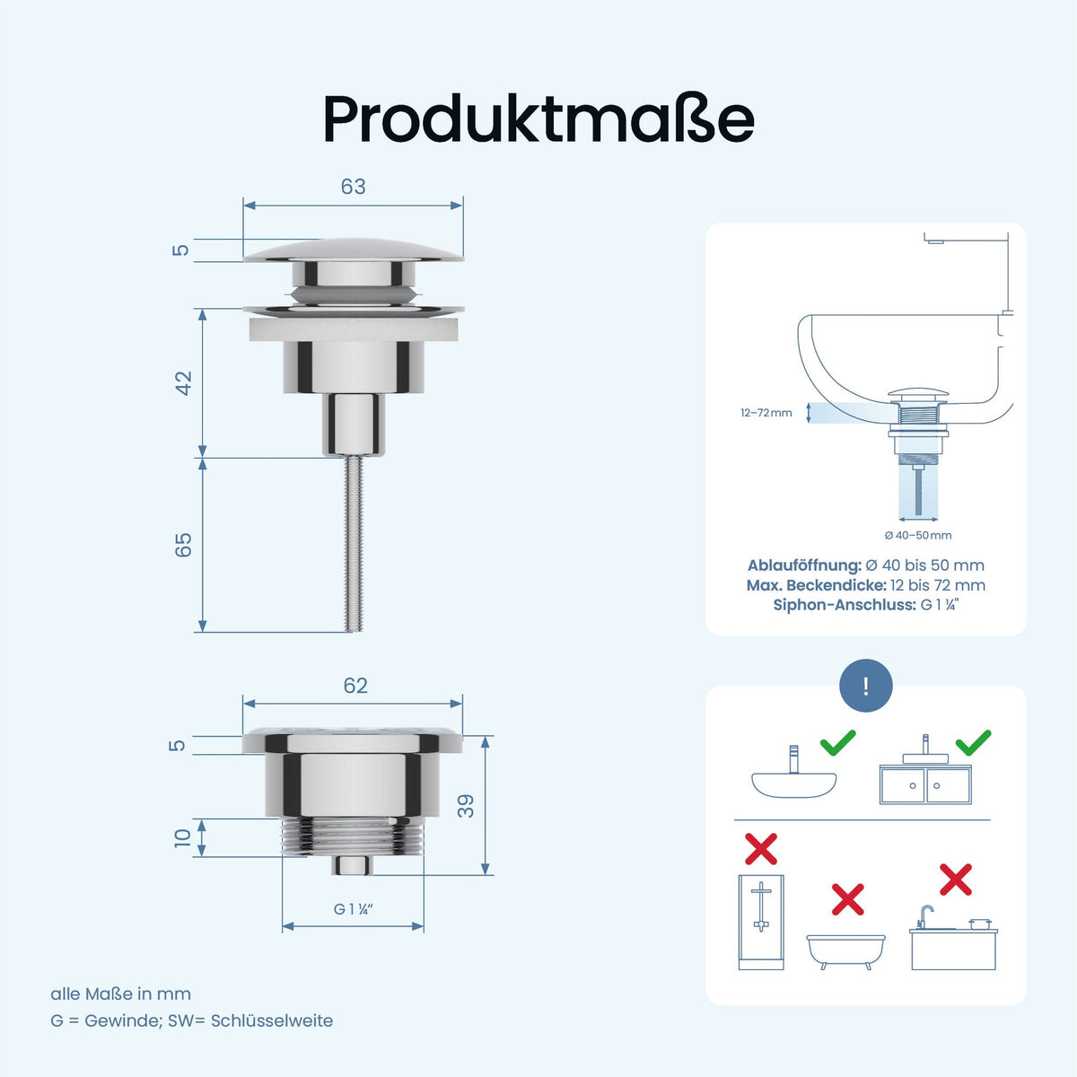 Pop-Up-Ablaufgarnitur platzsparend