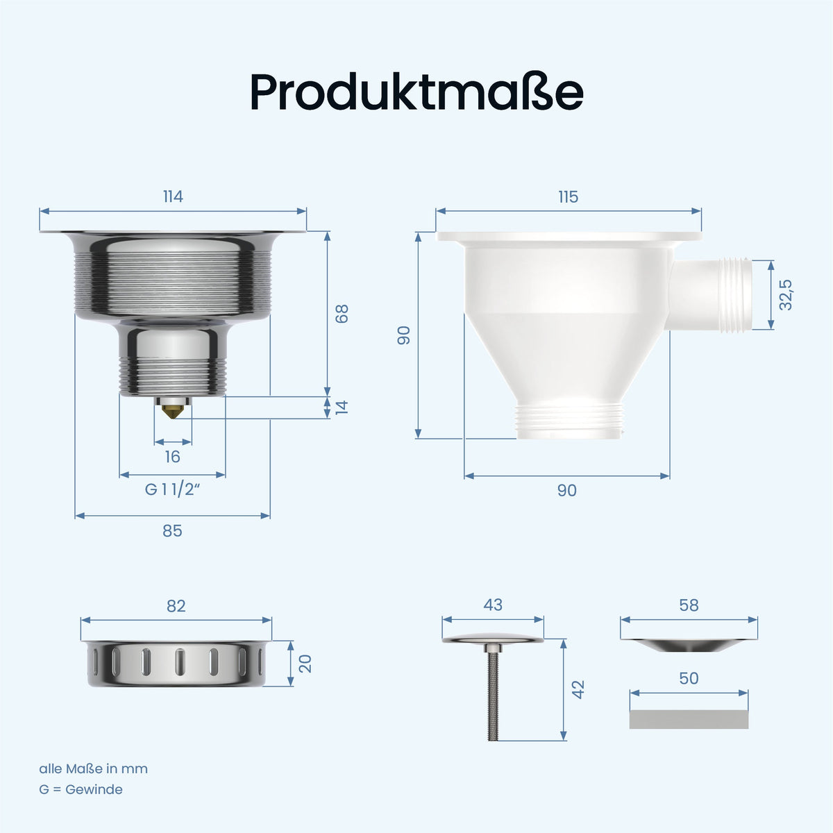 ⌀ 114 mm Pop-Up-Ablaufgarnitur Spüle