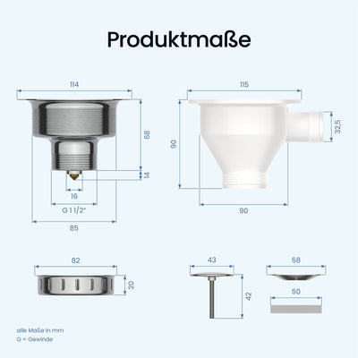 ⌀ 114 mm Pop-Up-Ablaufgarnitur Spüle