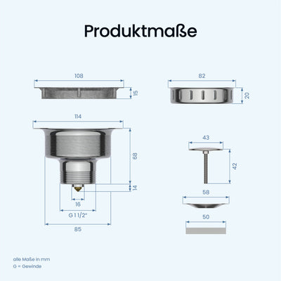 ⌀ 114 mm Pop-Up-Ablaufgarnitur Spüle