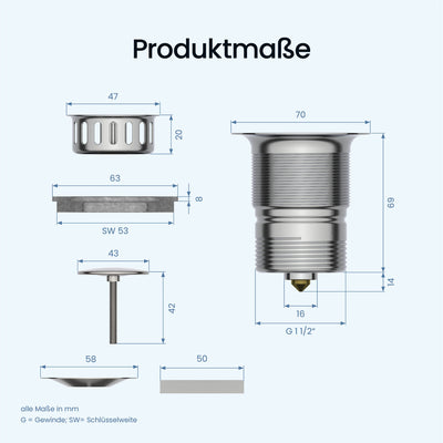 ⌀ 70 mm Pop-Up-Ablaufgarnitur Spüle