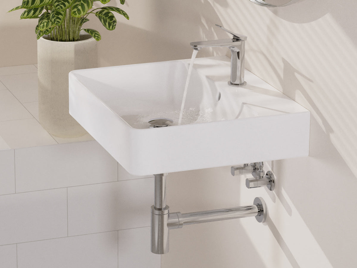Waschbecken mit Armatur, Siphon und Eckventilen